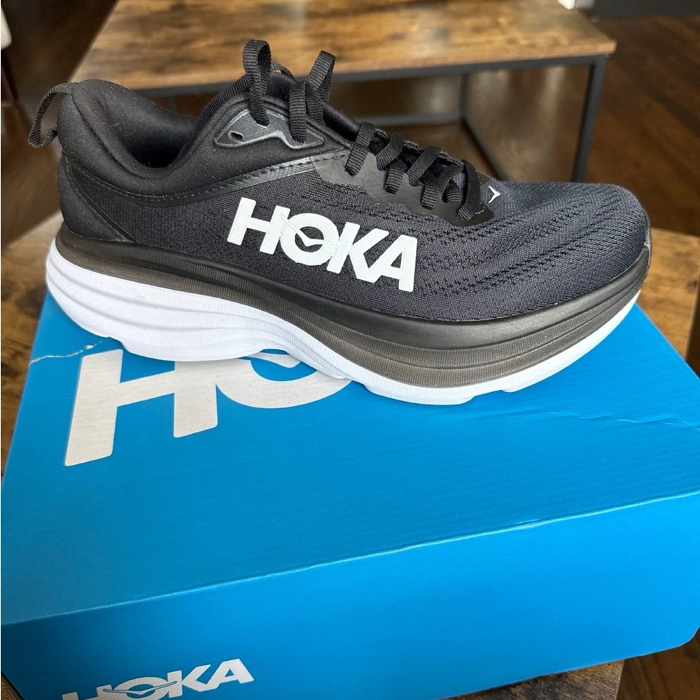 Hoka One One Black and White Athletic Shoes with Signature Cushioning